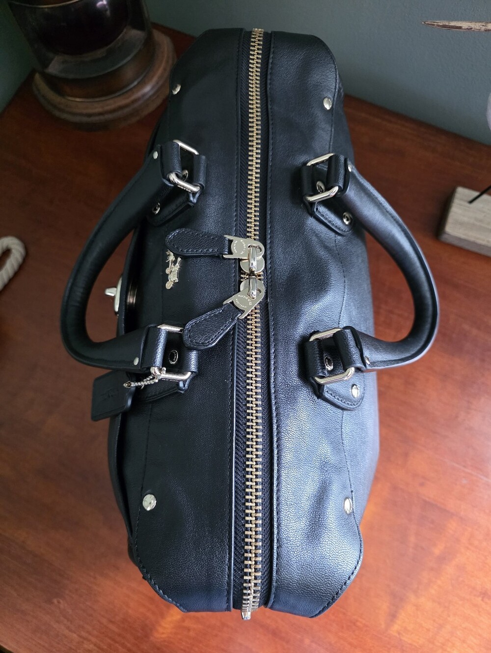 Coach F33689 Rhyder Black Leather Satchel Doctor Bag Crossbody Y2K - Picture 12 of 16